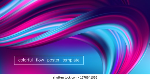 Fluid Background with Wave Shapes in Pink, Purple and Blue Color. 3d Futuristic Flow Poster. Abstract Background for Landing Page, Banner Template, Business Brochure. Vector Gradient Fluid Background.