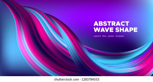 Fluid Background with Wave Shapes in Pink, Purple and Blue Color. 3d Futuristic Flow Poster. Abstract Background for Landing Page, Banner Template, Business Brochure. Vector Gradient Fluid Background.