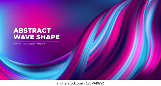 Fluid Background with Wave Shapes in Pink, Purple and Blue Color. 3d Futuristic Flow Poster. Abstract Background for Landing Page, Banner Template, Business Brochure. Vector Gradient Fluid Background.