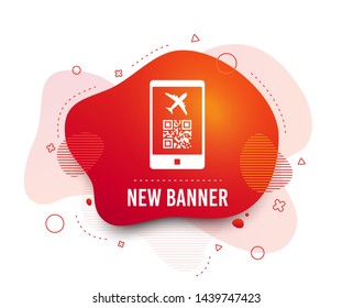 Fluid badge. Boarding mobile pass flight sign icon. Airport ticket on smartphone symbol. Abstract shape. Gradient boarding pass icon. Flyer liquid banner. Vector