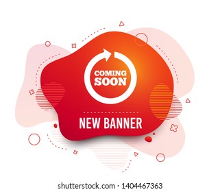 Fluid badge. Coming soon sign icon. Promotion announcement symbol. Abstract shape. Gradient coming soon icon. Flyer liquid banner. Vector