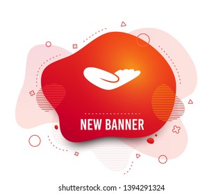 Fluid badge. Donation hand sign icon. Charity or endowment symbol. Human helping hand palm. Abstract shape. Gradient donation icon. Flyer liquid banner. Vector