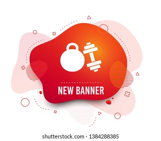 Fluid badge. Dumbbell with kettlebell sign icon. Fitness sport symbol. Gym workout equipment. Abstract shape. Gradient sport icon. Flyer liquid banner. Vector