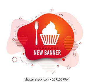 Fluid badge. Eat sign icon. Dessert trident fork with muffin. Cutlery symbol. Abstract shape. Gradient eat icon. Flyer liquid banner. Vector