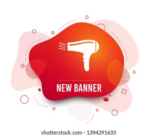 Fluid badge. Hairdryer sign icon. Hair drying symbol. Blowing hot air. Turn on. Abstract shape. Gradient hairdryer icon. Flyer liquid banner. Vector