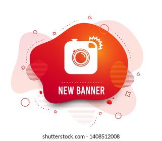 Fluid badge. Hipster photo camera sign icon. Retro camera with flash symbol. Abstract shape. Gradient photo icon. Flyer liquid banner. Vector