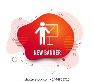Fluid badge. Presentation sign icon. Man standing with pointer. Blank empty billboard symbol. Abstract shape. Gradient presentation icon. Flyer liquid banner. Vector