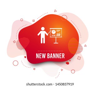 Fluid badge. Presentation sign icon. Man standing with pointer. Scheme and Diagram symbol. Abstract shape. Gradient presentation icon. Flyer liquid banner. Vector