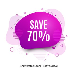 Fluid badge. Save 70% off. Sale Discount offer price sign. Special offer symbol. Abstract shape. Color gradient sale banner. Flyer liquid design. Vector
