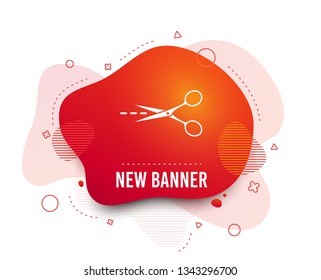 Fluid badge. Scissors with cut dash dotted line sign icon. Tailor symbol. Abstract shape. Gradient scissors icon. Flyer liquid banner. Vector