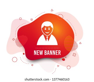 Fluid badge. User sign icon. Person symbol. Human in suit avatar. Abstract shape. Gradient user icon. Flyer liquid banner. Vector