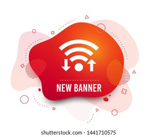 Fluid badge. Wifi signal sign. Wi-fi upload, download symbol. Wireless Network icon. Internet zone. Abstract shape. Gradient wifi icon. Flyer liquid banner. Vector