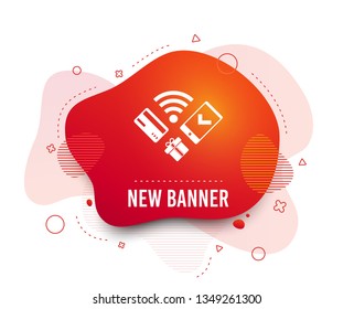 Fluid badge. Wireless mobile payments icon. Smartphone, credit card and gift symbol. Abstract shape. Gradient mobile icon. Flyer liquid banner. Vector