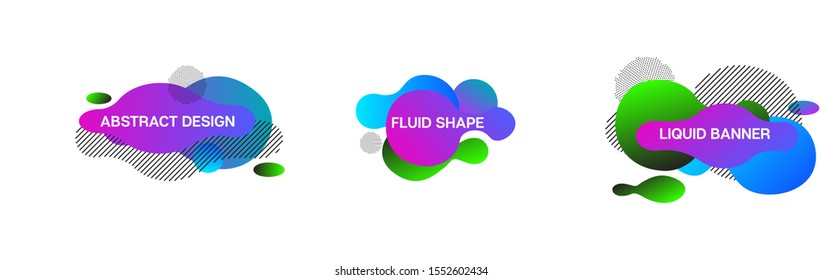 Fluid Banners, Blue, Pink, Purple, Green Liquid Shapes. Vector Minimal Modern Gradient Overlay, Button Template. Geometric Fluid Frame. Cool Fluid Dynamic Background. 3d Vibrant Splash Form Set.