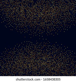 Fluid Birthday Card. Vector Round Bokeh. Abstract Iridescent Background. Geometric Anniversary Backdrop. Gold Confetti on Black. Isolated Golden Dust Particles. Random Bridal Backdrop. Foil Border.