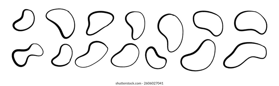 Fluid blot designs in organic oval variations. abstract forms with irregular round shapes. Flat vector illustration isolated on white background.