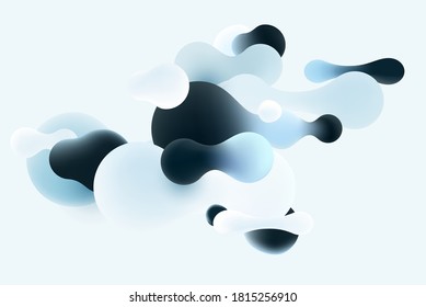 Fluid blue bubbles on white background. Abstract vector illustration