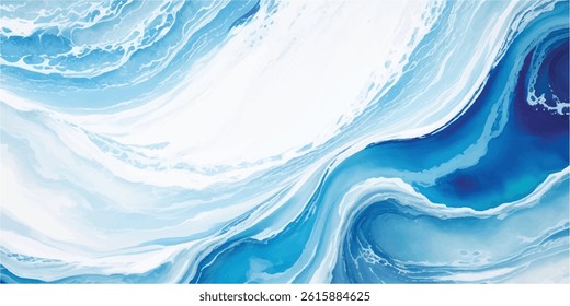 Fluid blue and white abstract ocean water design with gentle wave patterns. Ideal for creative projects, posters, web banners, packaging, and wallpaper. Soft marine theme adds tranquility.
