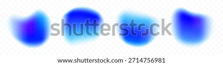 Fluid blur blobs or spots with a blue aura effect isolated on a transparent background