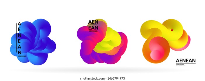 Fluid bright color badge set. Liquid shapes on white background. Abstract shapes composition. Modern vector graphic design. 3D effect with blend gradient.

