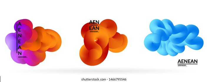 Fluid bright color badge set. Liquid shapes on white background. Abstract shapes composition. Modern vector graphic design. 3D effect with blend gradient.
