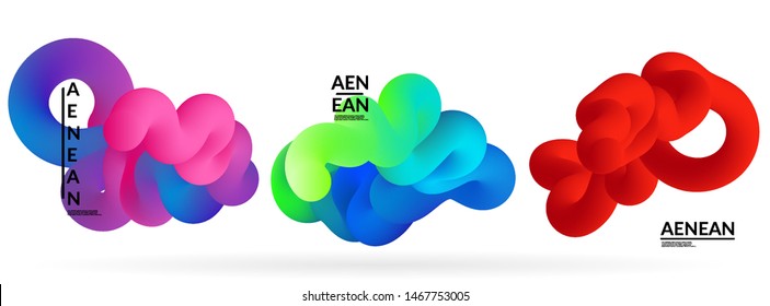 Fluid bright color badge set. Liquid shapes on white background. Abstract shapes composition. Modern vector graphic design. 3D effect with blend gradient.
