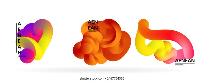 Fluid bright color badge set. Liquid shapes on white background. Abstract shapes composition. Modern vector graphic design. 3D effect with blend gradient.
