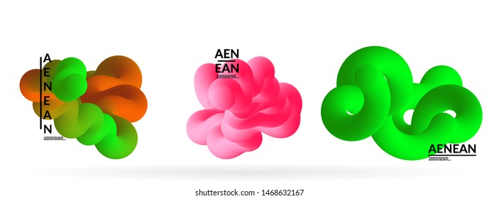 Fluid bright color badge set. Liquid shapes on white background. Abstract shapes composition. Modern vector graphic design. 3D effect with blend gradient.
