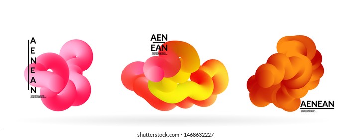 Fluid bright color badge set. Liquid shapes on white background. Abstract shapes composition. Modern vector graphic design. 3D effect with blend gradient.

