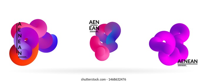 Fluid bright color badge set. Liquid shapes on white background. Abstract shapes composition. Modern vector graphic design. 3D effect with blend gradient.
