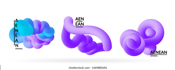 Fluid bright color badge set. Liquid shapes on white background. Abstract shapes composition. Modern vector graphic design. 3D effect with blend gradient.
