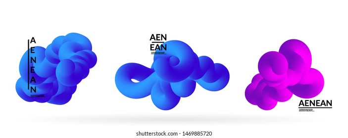 Fluid bright color badge set. Liquid shapes on white background. Abstract shapes composition. Modern vector graphic design. 3D effect with blend gradient.
