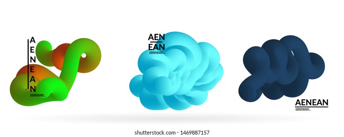 Fluid bright color badge set. Liquid shapes on white background. Abstract shapes composition. Modern vector graphic design. 3D effect with blend gradient.
