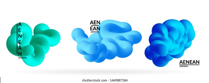 Fluid bright color badge set. Liquid shapes on white background. Abstract shapes composition. Modern vector graphic design. 3D effect with blend gradient.
