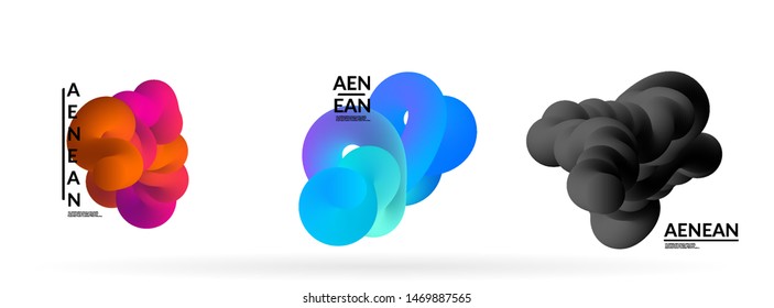 Fluid bright color badge set. Liquid shapes on white background. Abstract shapes composition. Modern vector graphic design. 3D effect with blend gradient.
