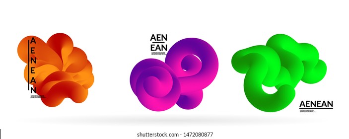 Fluid bright color badge set. Liquid shapes on white background. Abstract shapes composition. Modern vector graphic design. 3D effect with blend gradient.
