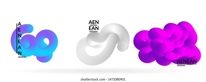 Fluid bright color badge set. Liquid shapes on white background. Abstract shapes composition. Modern vector graphic design. 3D effect with blend gradient.
