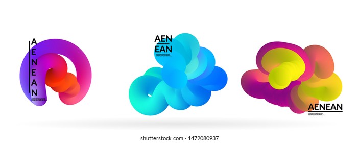 Fluid bright color badge set. Liquid shapes on white background. Abstract shapes composition. Modern vector graphic design. 3D effect with blend gradient.
