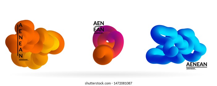 Fluid bright color badge set. Liquid shapes on white background. Abstract shapes composition. Modern vector graphic design. 3D effect with blend gradient.
