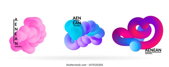 Fluid bright color badge set. Liquid shapes on white background. Abstract shapes composition. Modern vector graphic design. 3D effect with blend gradient.

