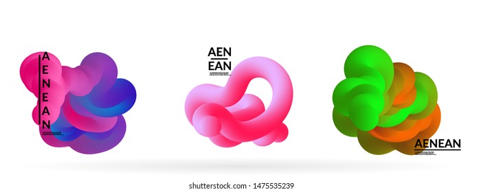 Fluid bright color badge set. Liquid shapes on white background. Abstract shapes composition. Modern vector graphic design. 3D effect with blend gradient.

