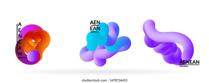 Fluid bright color badge set. Liquid shapes on white background. Abstract shapes composition. Modern vector graphic design. 3D effect with blend gradient.
