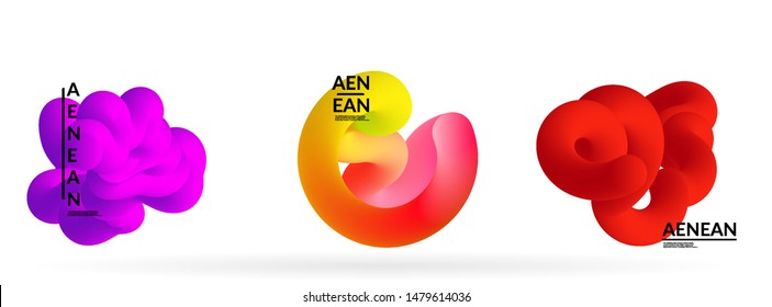 Fluid bright color badge set. Liquid shapes on white background. Abstract shapes composition. Modern vector graphic design. 3D effect with blend gradient.
