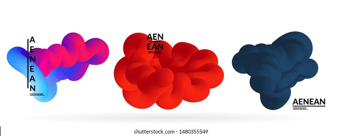 Fluid bright color badge set. Liquid shapes on white background. Abstract shapes composition. Modern vector graphic design. 3D effect with blend gradient.
