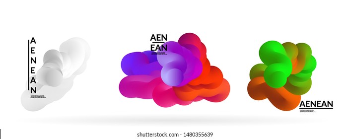 Fluid bright color badge set. Liquid shapes on white background. Abstract shapes composition. Modern vector graphic design. 3D effect with blend gradient.
