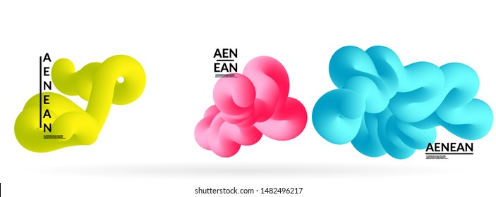 Fluid bright color badge set. Liquid shapes on white background. Abstract shapes composition. Modern vector graphic design. 3D effect with blend gradient.

