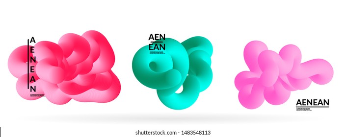 Fluid bright color badge set. Liquid shapes on white background. Abstract shapes composition. Modern vector graphic design. 3D effect with blend gradient.
