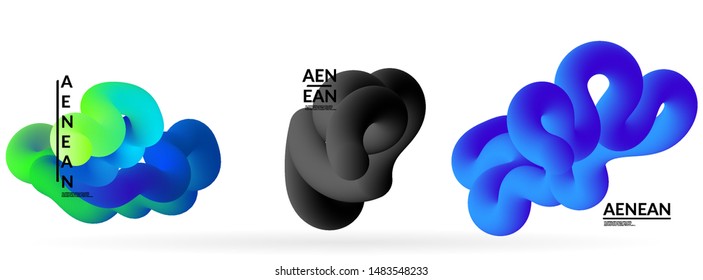 Fluid bright color badge set. Liquid shapes on white background. Abstract shapes composition. Modern vector graphic design. 3D effect with blend gradient.
