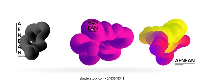 Fluid bright color badge set. Liquid shapes on white background. Abstract shapes composition. Modern vector graphic design. 3D effect with blend gradient.
