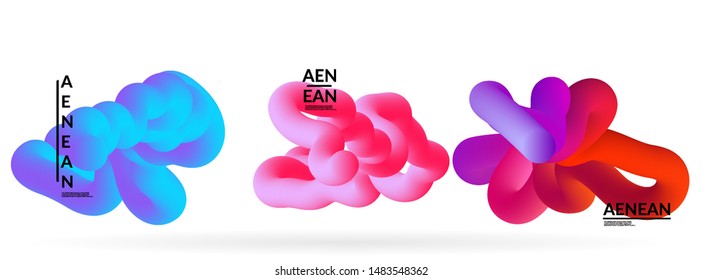 Fluid bright color badge set. Liquid shapes on white background. Abstract shapes composition. Modern vector graphic design. 3D effect with blend gradient.
